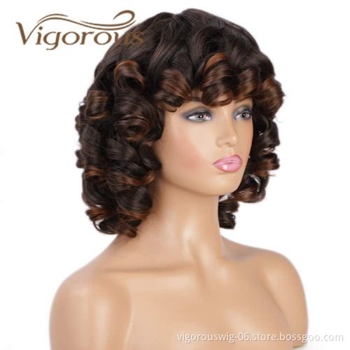 Vigorous Cheap Price Shoulder Length Mixed Brown Bob High Temperature Fiber Super Wave For Black Women Synthetic Hair Wigs